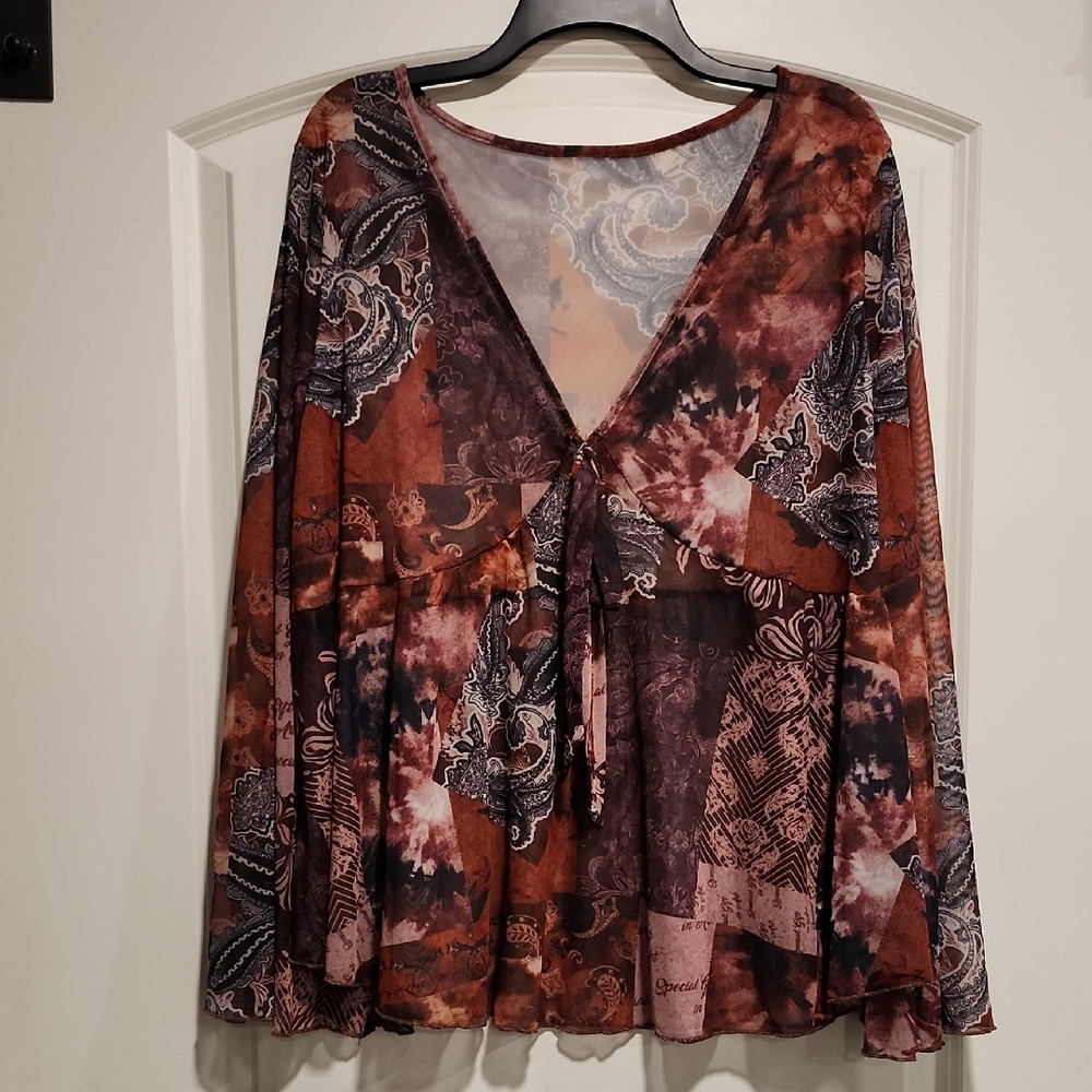 SHEIN Multicolor Boho Blouse with Tie-Front